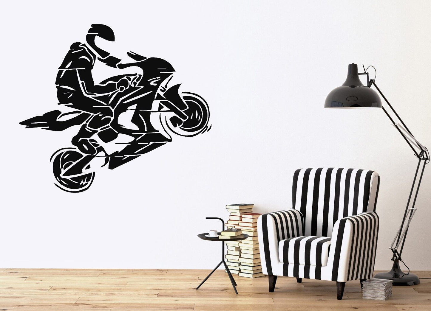 Wall Vinyl Sticker Motorcycle Racer Helmet Jump Motorbike Gloves (n244)