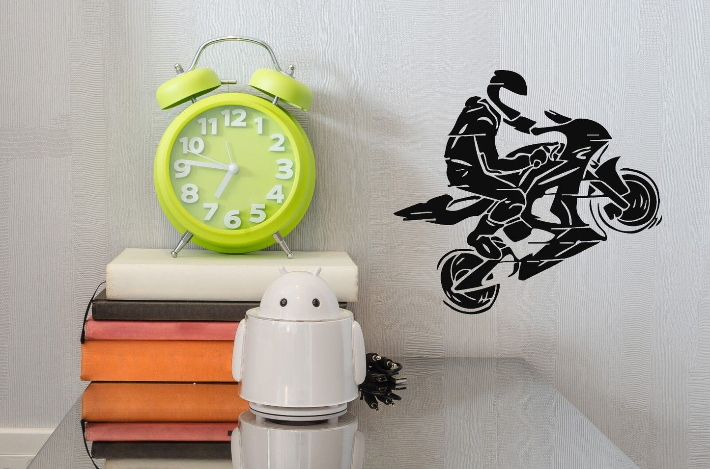 Wall Vinyl Sticker Motorcycle Racer Helmet Jump Motorbike Gloves (n244)