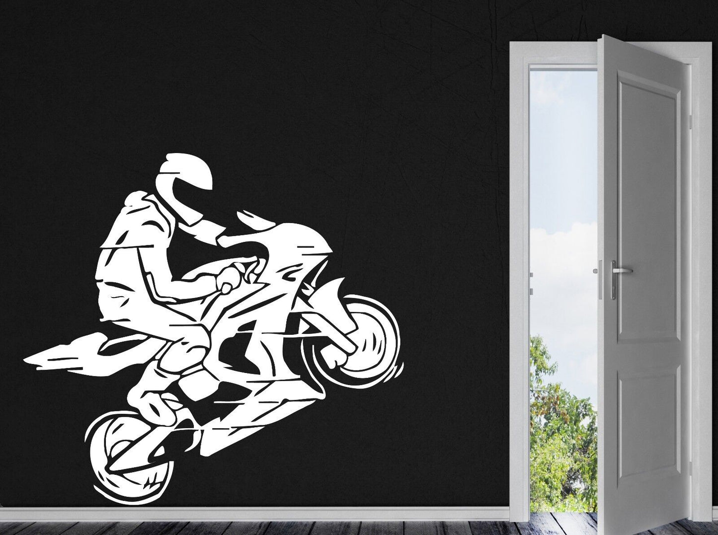 Wall Vinyl Sticker Motorcycle Racer Helmet Jump Motorbike Gloves (n244)