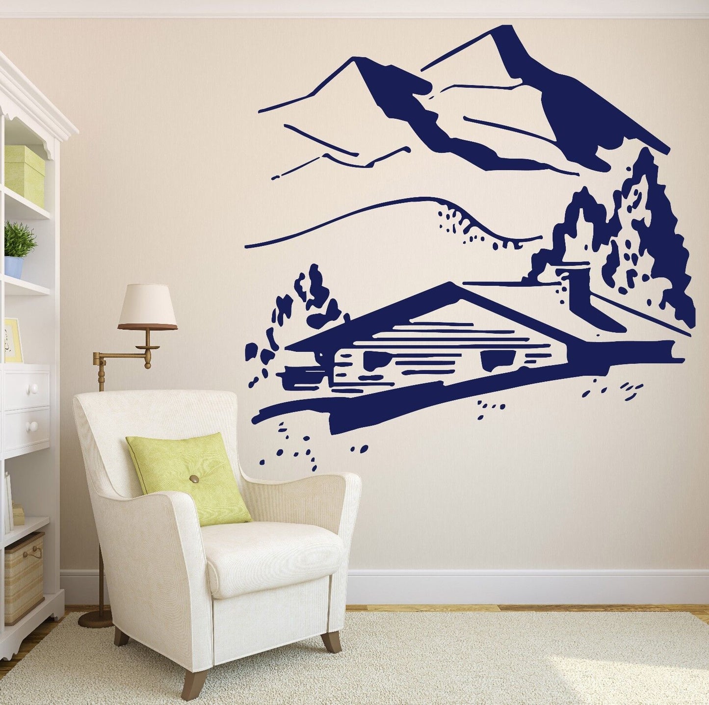 Wall Decal Vinyl Sticker Mountain Chalet Peaks Snowy Peaks Trees (n253)