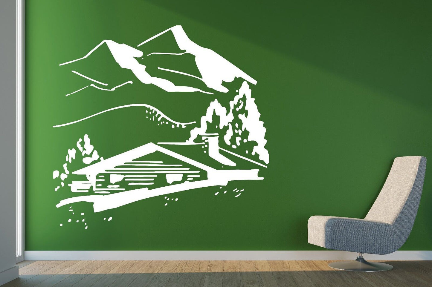 Wall Decal Vinyl Sticker Mountain Chalet Peaks Snowy Peaks Trees (n253)