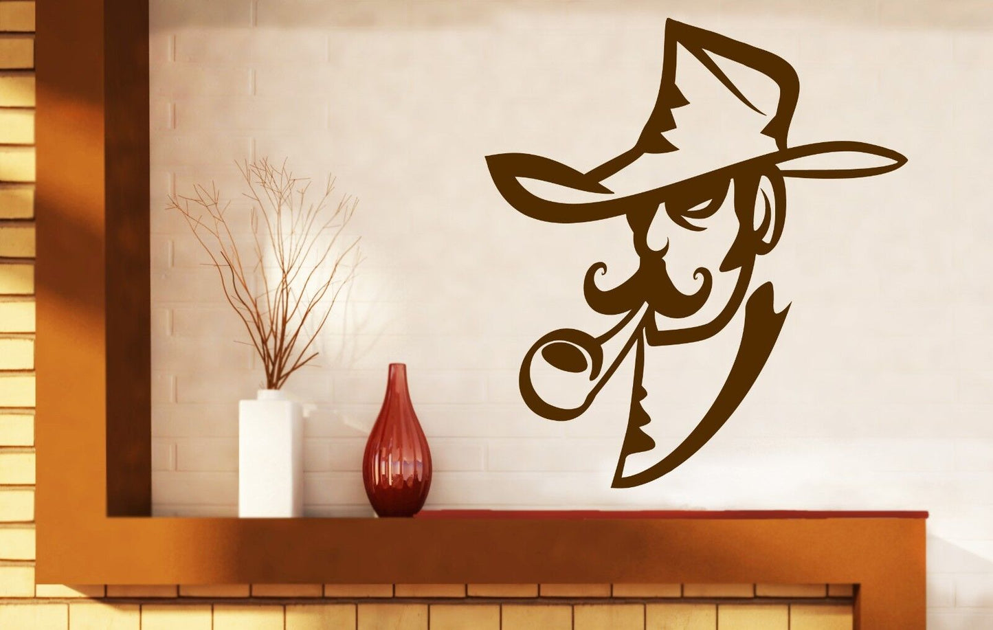 Wall Vinyl Sticker Decal Smoker Cowboy Hat Tube Mustache (n276)