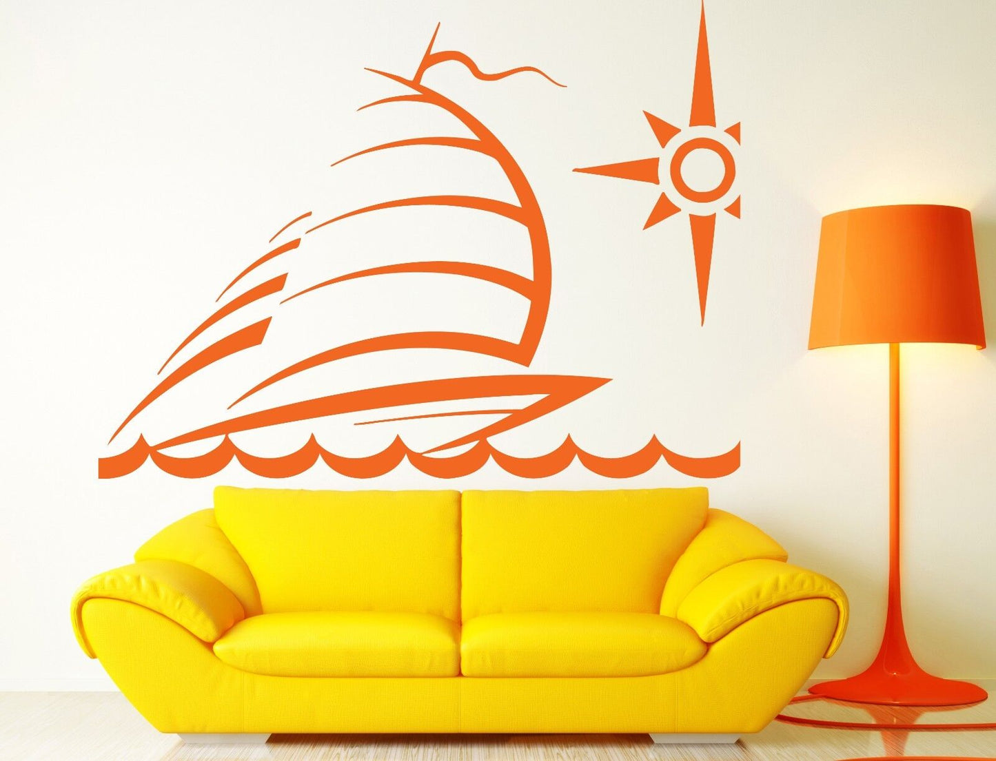 Wall Vinyl Sticker Decal Yacht Sailing Ship Sea Wave Compass (n277)