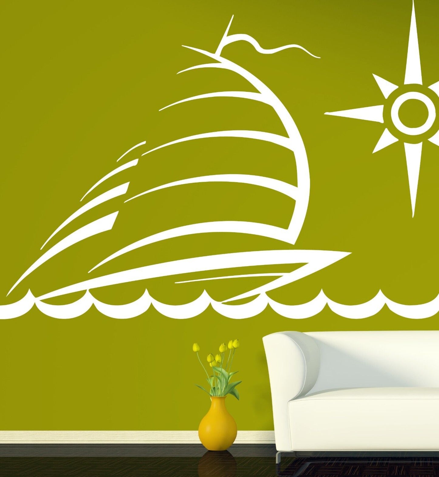 Wall Vinyl Sticker Decal Yacht Sailing Ship Sea Wave Compass (n277)