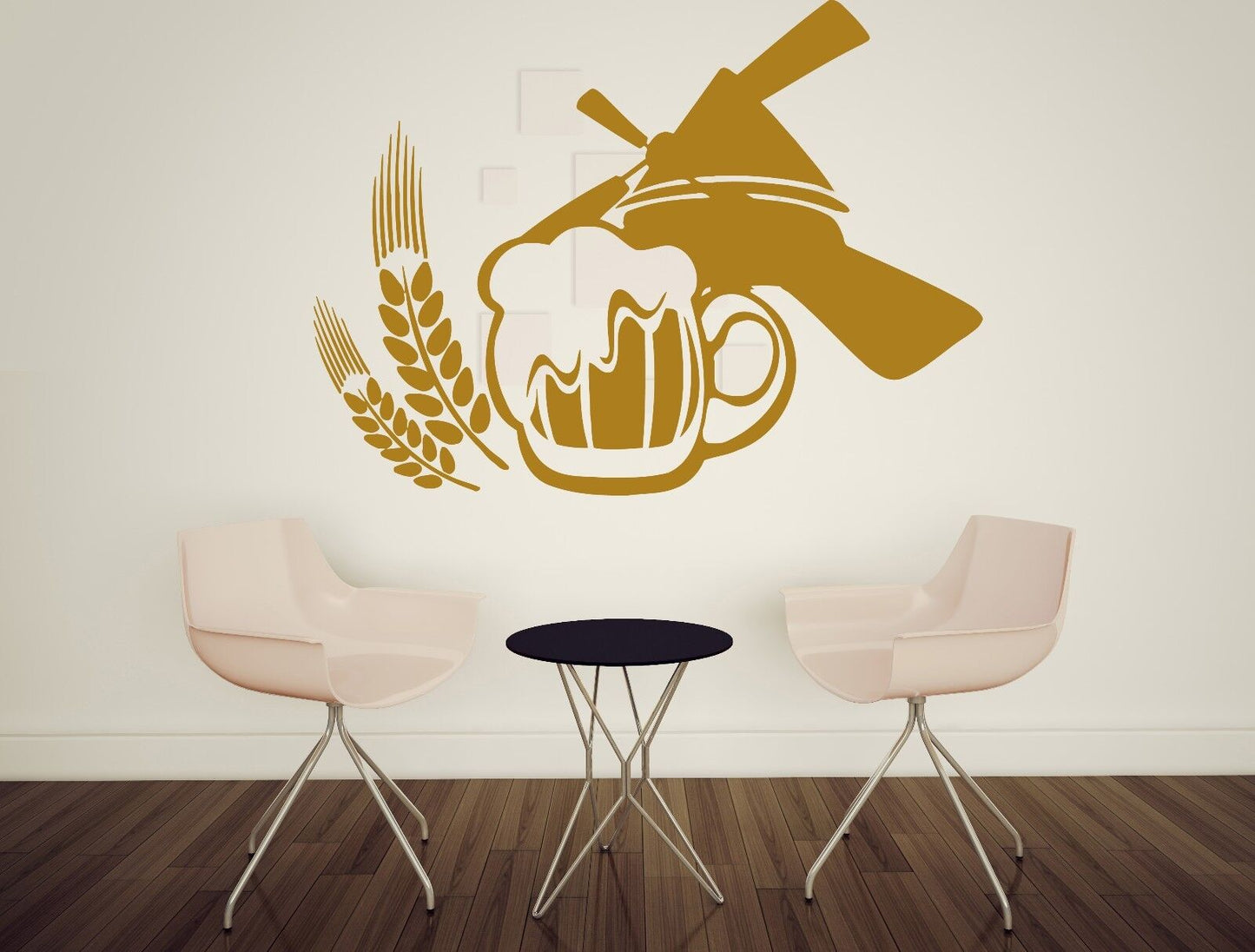 Autocollant mural en vinyle avec oreilles de tasse, décor de moulin à mousse de bière de houblon pour café (n286)