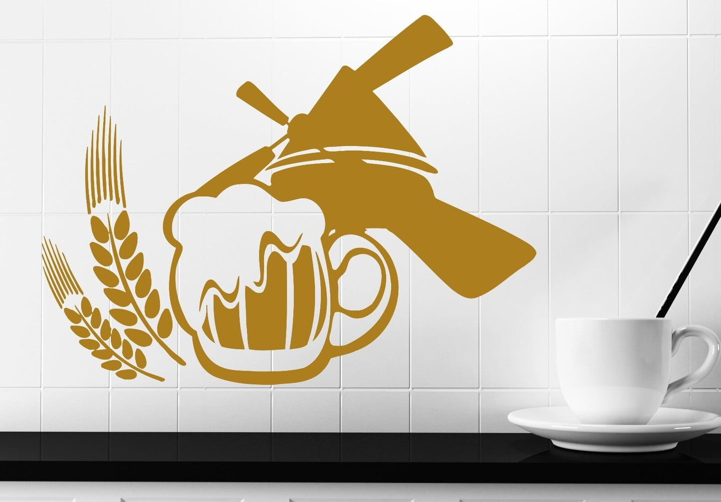 Wall Sticker Vinyl Mug Ears Hop Beer Foam Mill Decor for Cafe (n286)