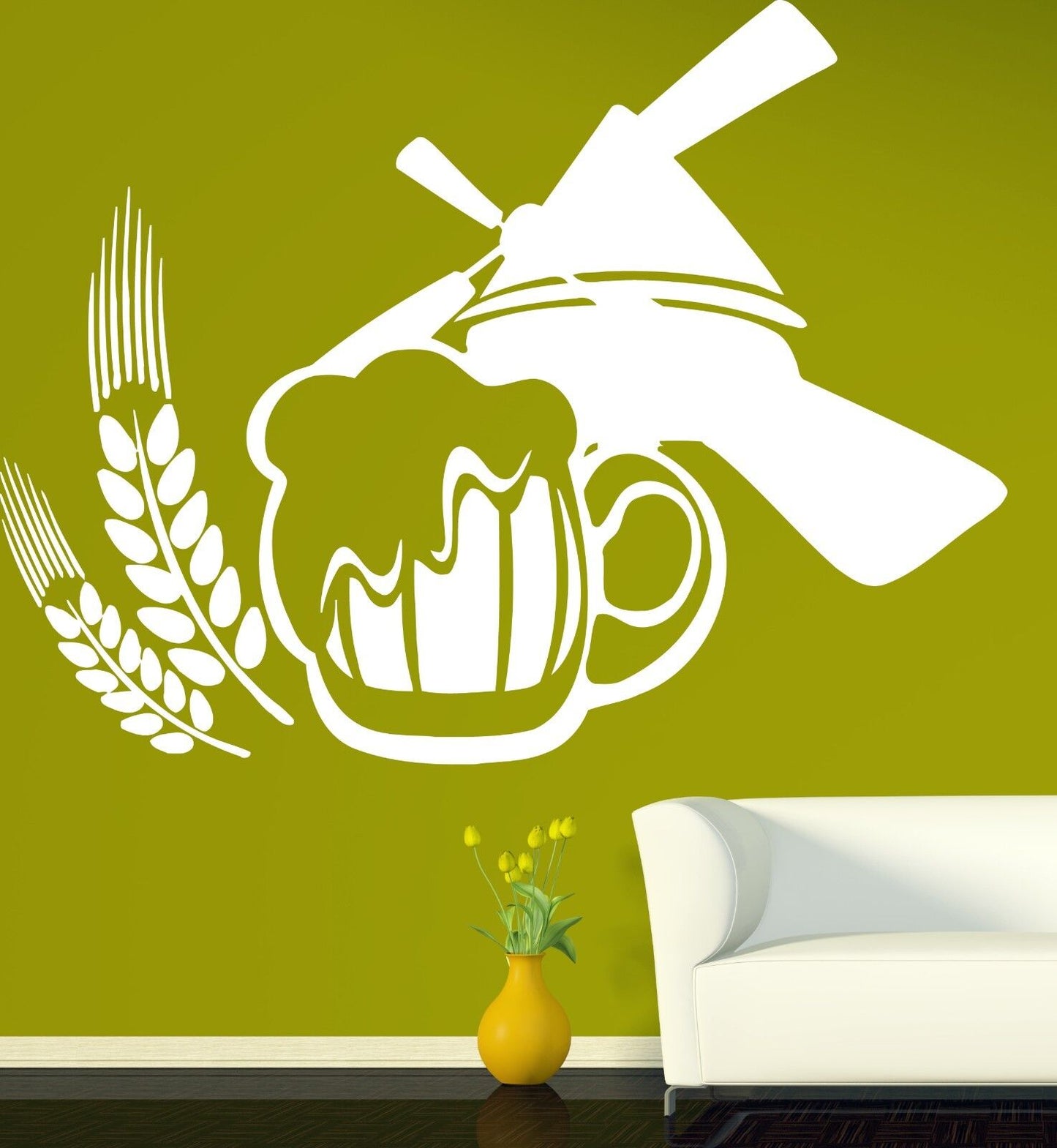 Autocollant mural en vinyle avec oreilles de tasse, décor de moulin à mousse de bière de houblon pour café (n286)