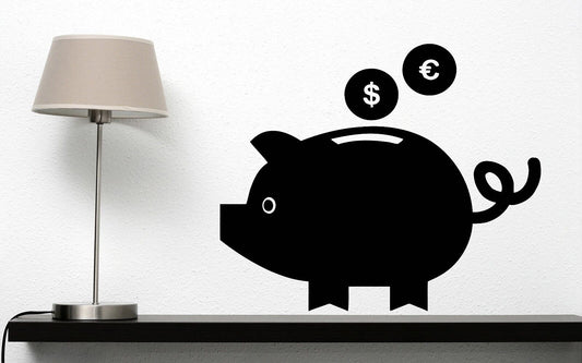 Wall Sticker Vinyl Decal Pig Piggy Bank Dollar Euro Ears Eyes Tail (n287)