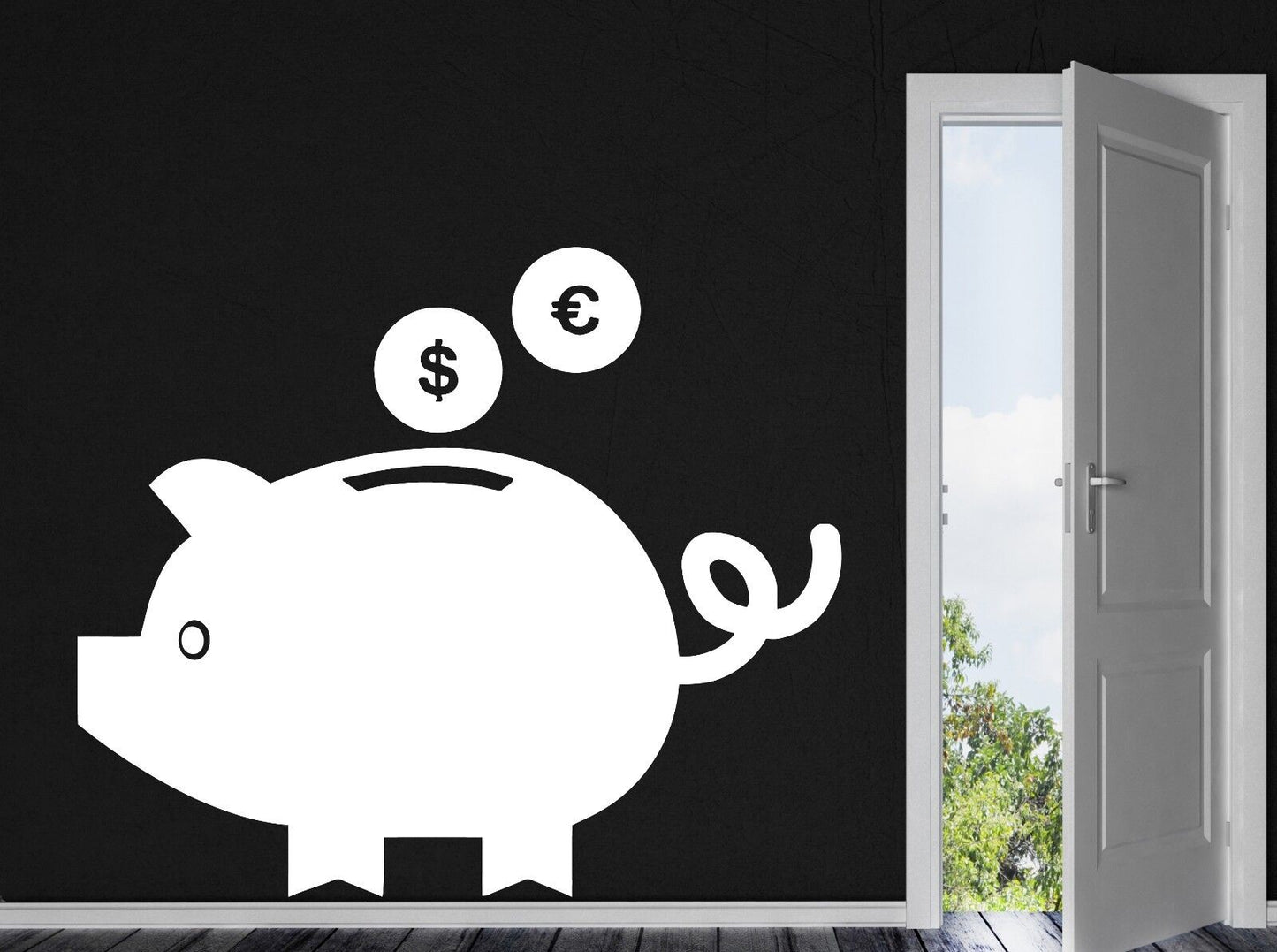 Wall Sticker Vinyl Decal Pig Piggy Bank Dollar Euro Ears Eyes Tail (n287)