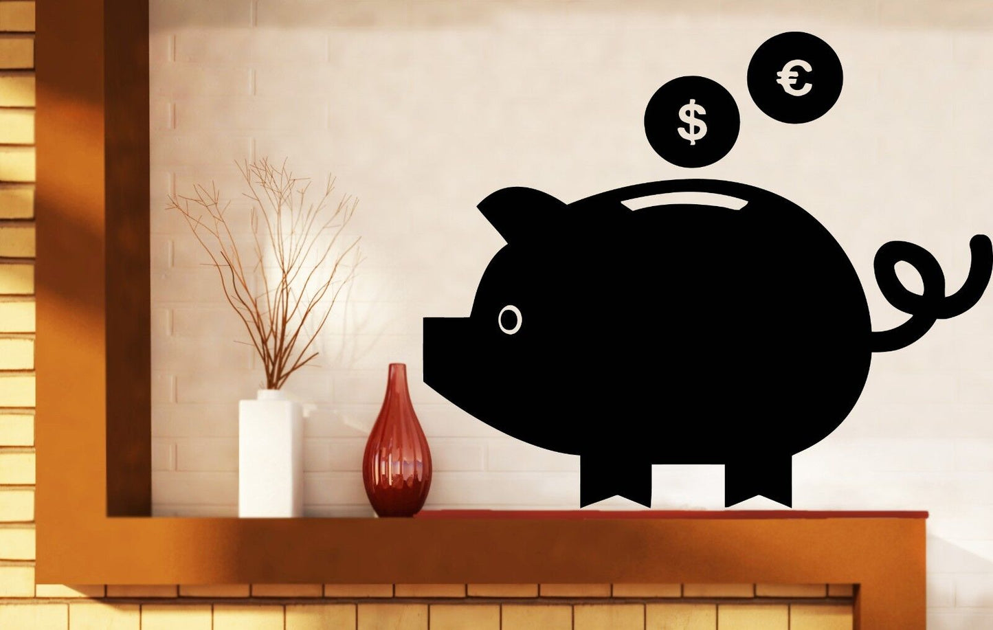 Wall Sticker Vinyl Decal Pig Piggy Bank Dollar Euro Ears Eyes Tail (n287)