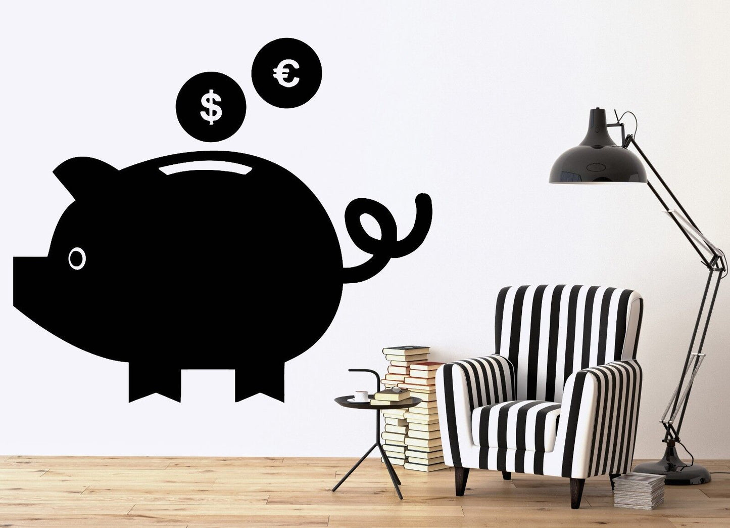 Wall Sticker Vinyl Decal Pig Piggy Bank Dollar Euro Ears Eyes Tail (n287)