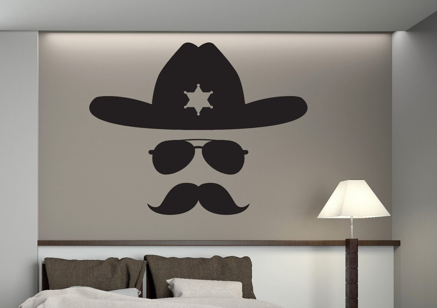 Wall Vinyl Sticker Decal Abstract Sheriff Hat Glasses Mustache Cop Image (n305)