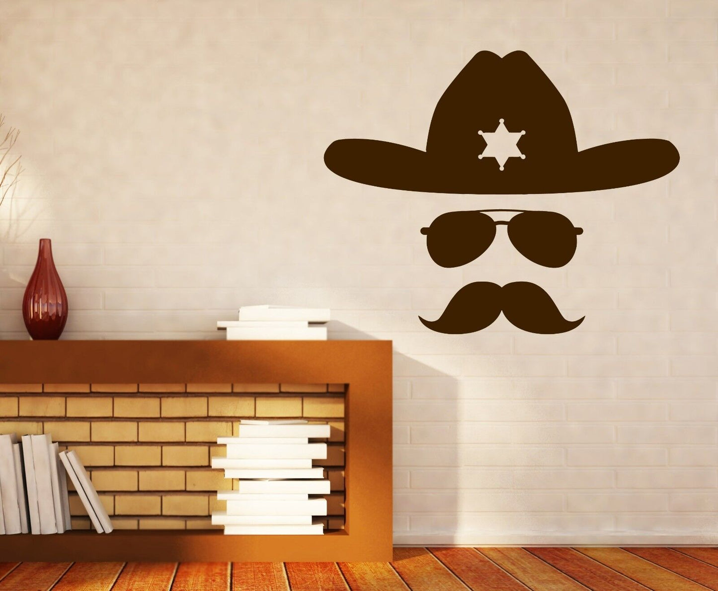 Wall Vinyl Sticker Decal Abstract Sheriff Hat Glasses Mustache Cop Image (n305)