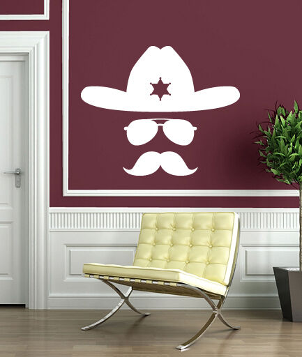 Wall Vinyl Sticker Decal Abstract Sheriff Hat Glasses Mustache Cop Image (n305)