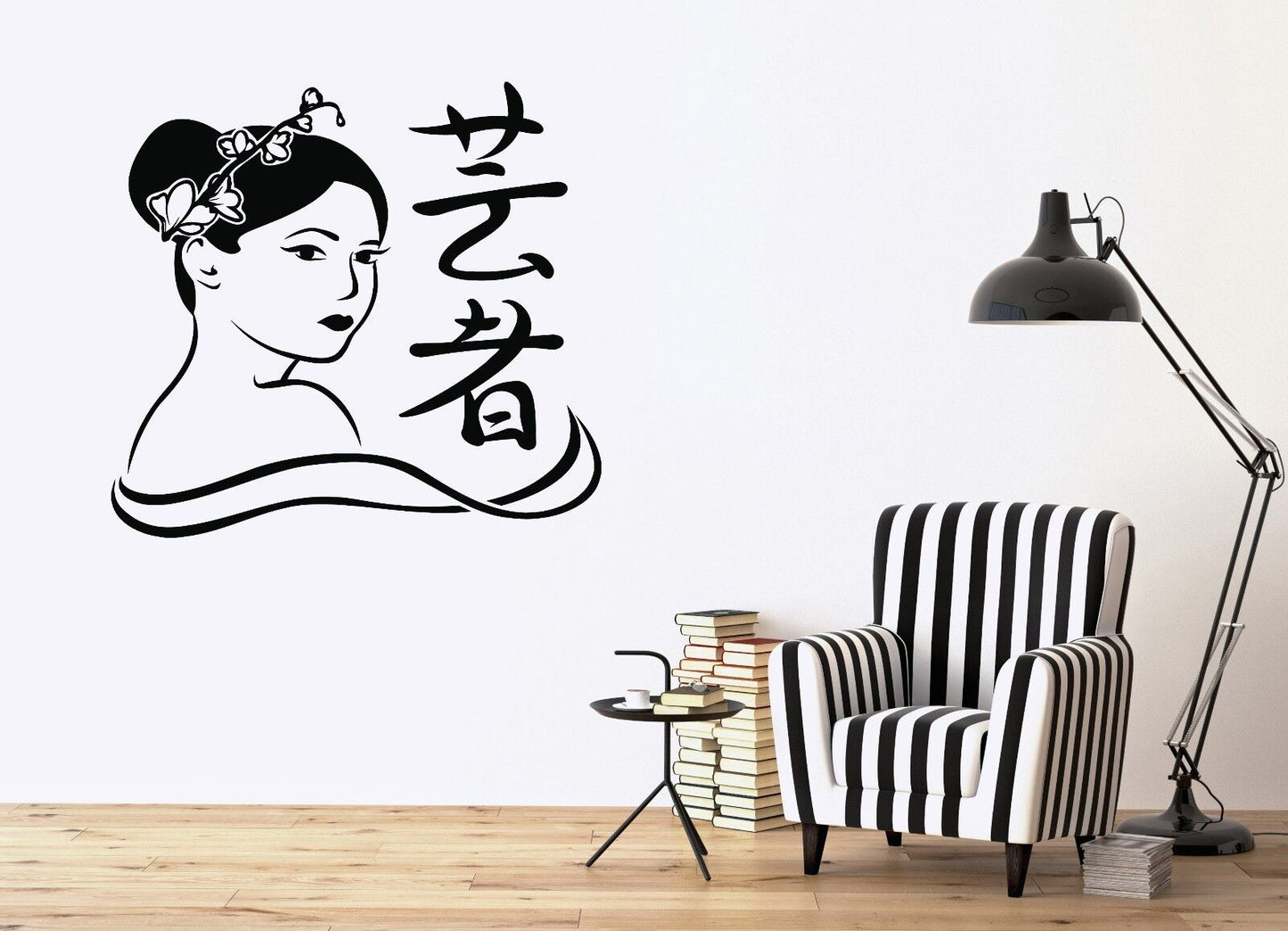 Wall Vinyl Sticker Beauty Salon Oriental Woman Beautiful Sakura Branch  (n312)