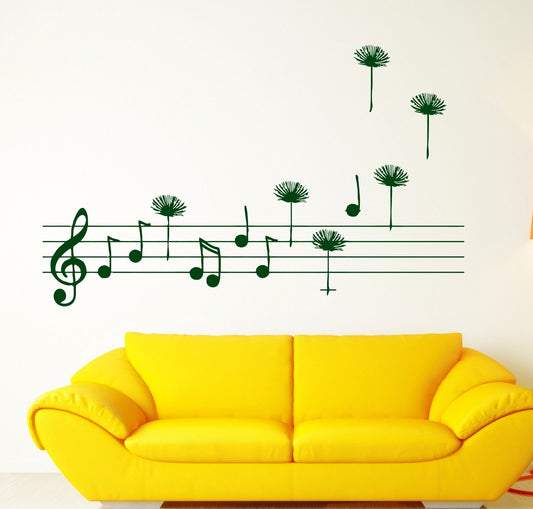 Wall Sticker Stave Score Notes Treble Clef Fly Vinyl Decal (n340)