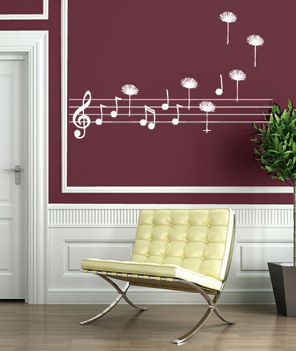 Wall Sticker Stave Score Notes Treble Clef Fly Vinyl Decal (n340)