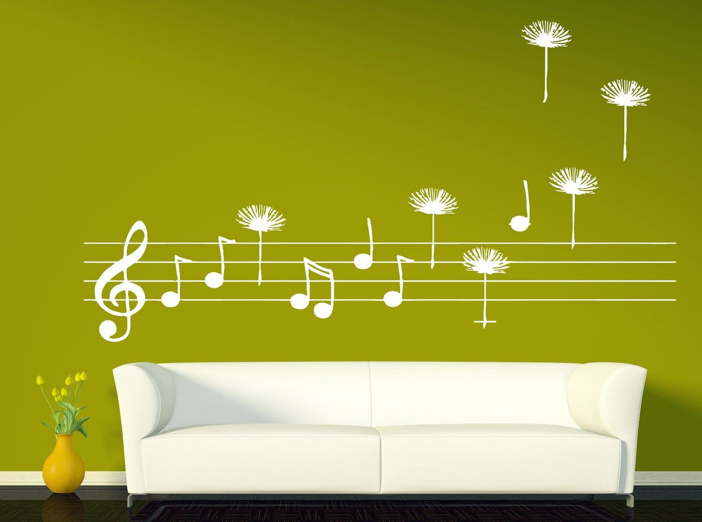 Wall Sticker Stave Score Notes Treble Clef Fly Vinyl Decal (n340)