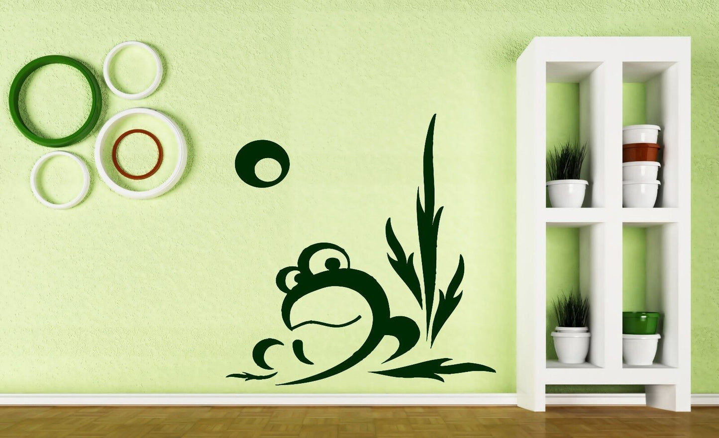 Wall Sticker Curious Frog Croaking Swamp Cane Moon Night Vinyl Decal (n357)