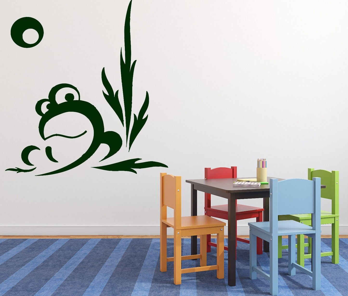 Wall Sticker Curious Frog Croaking Swamp Cane Moon Night Vinyl Decal (n357)