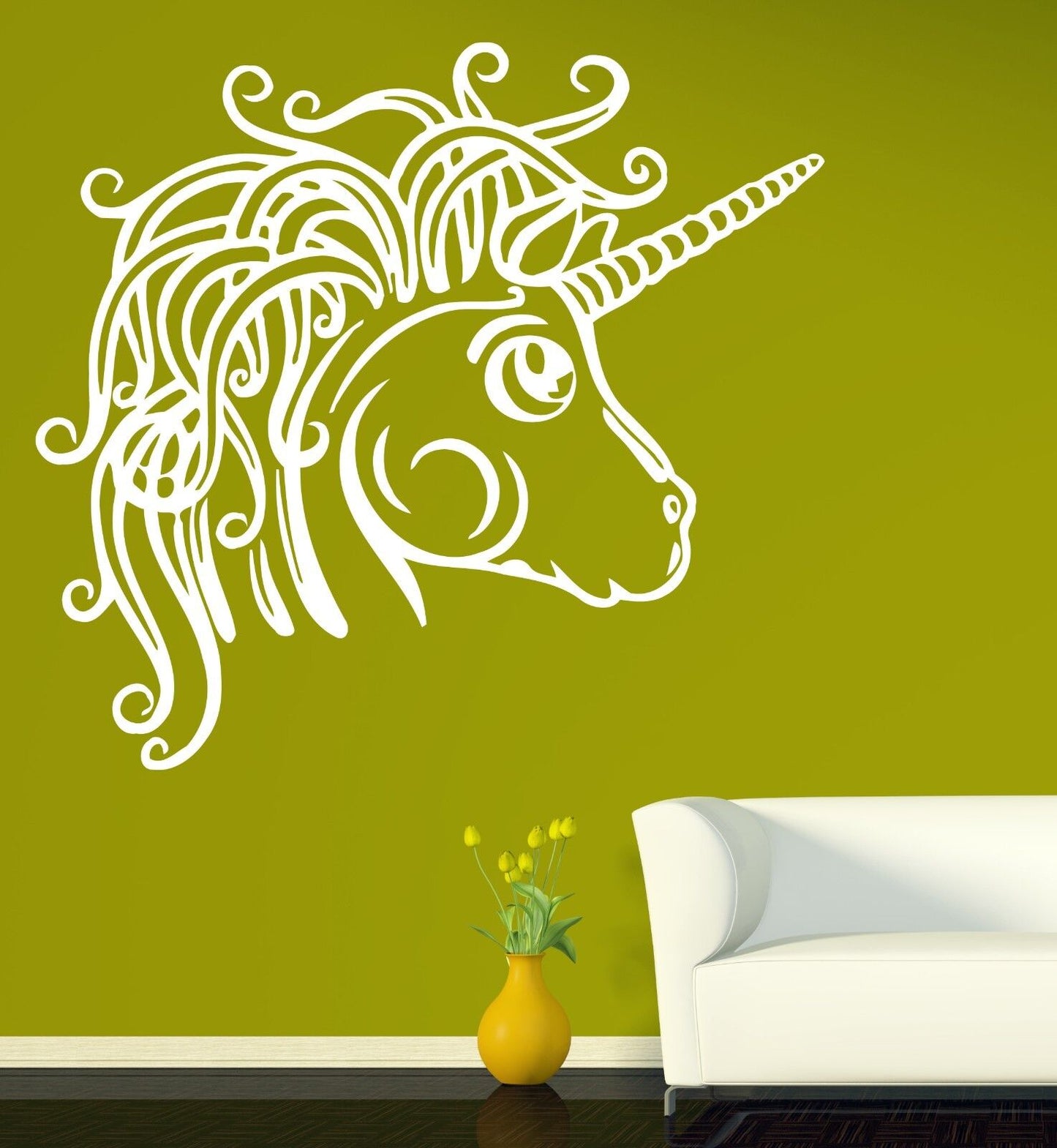 Wall Vinyl Sticker Animation Cute Unicorn Head Muzzle Luxurious Mane (n362)