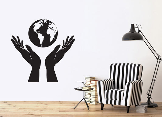 Wall Vinyl Sticker Decal Hands Holding a Globe People Protect Earth (n366)