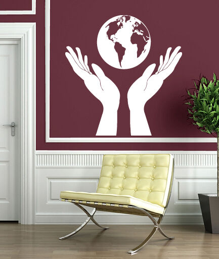 Wall Vinyl Sticker Decal Hands Holding a Globe People Protect Earth (n366)