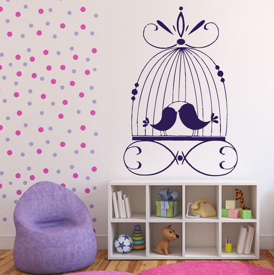 Wall Sticker Love Birds Paradisiacal Beautiful Cage Vinyl Decal (n369)