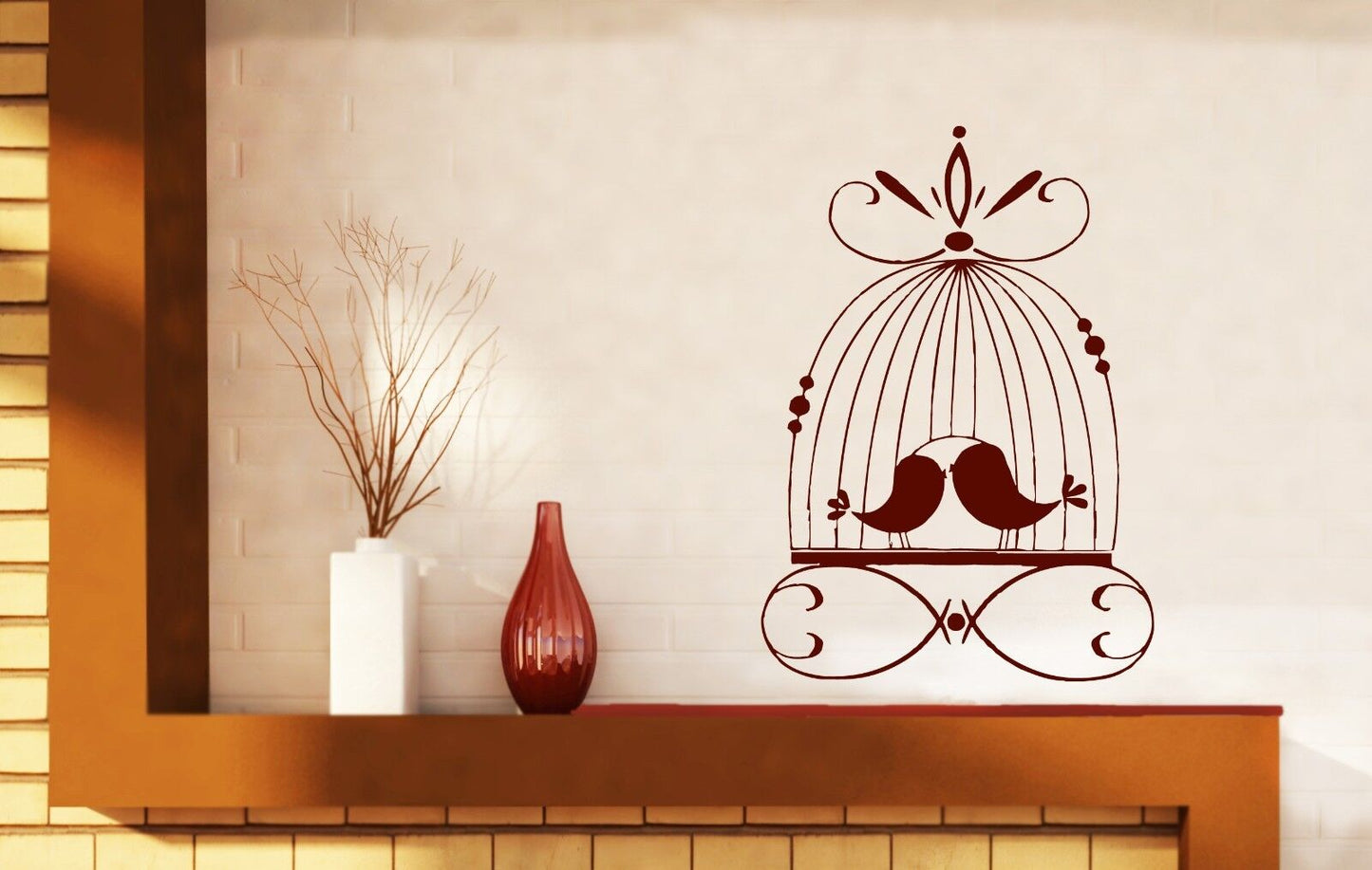 Wall Sticker Love Birds Paradisiacal Beautiful Cage Vinyl Decal (n369)