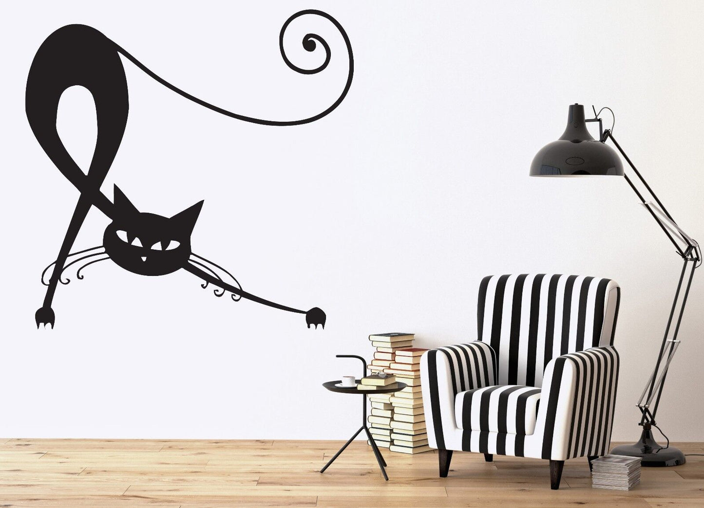 Wall Vinyl Sticker Elegant Beautiful Black Cat Tail Claws Eyes Ears Decor (n371)