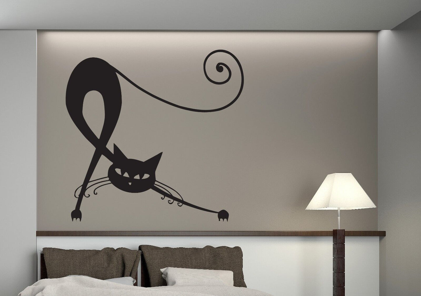 Wall Vinyl Sticker Elegant Beautiful Black Cat Tail Claws Eyes Ears Decor (n371)