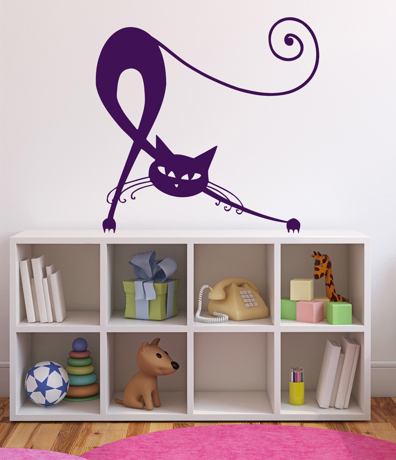 Autocollant mural en vinyle élégant et beau, queue de chat noir, griffes, yeux, oreilles, décor (n371)