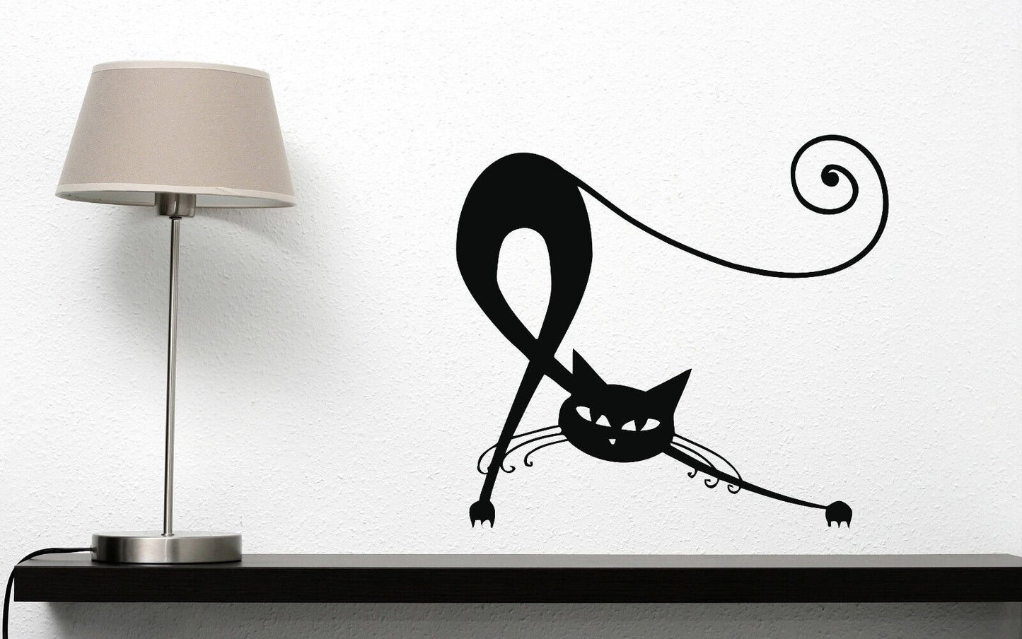 Wall Vinyl Sticker Elegant Beautiful Black Cat Tail Claws Eyes Ears Decor (n371)