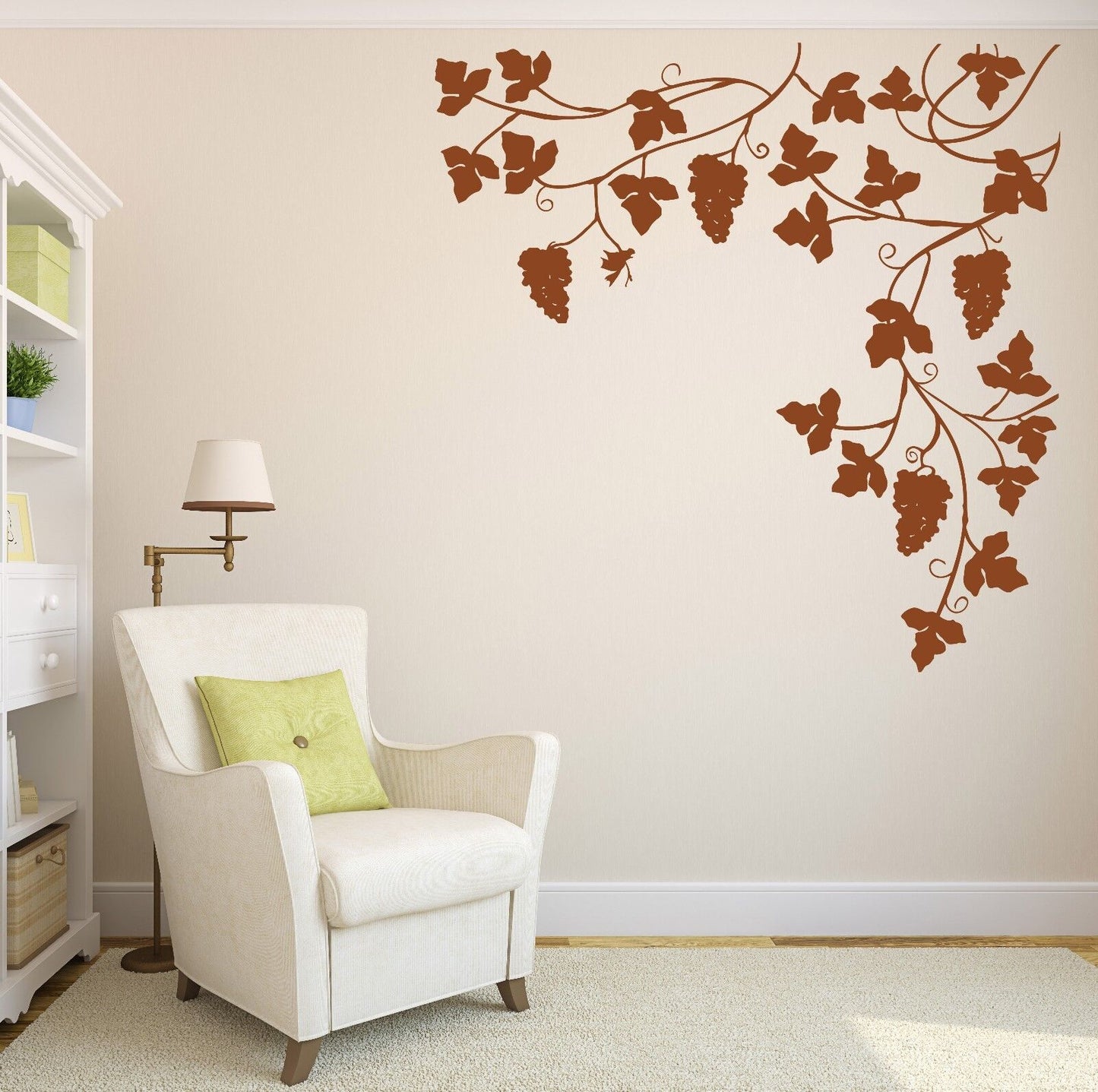 Autocollant mural en vinyle branches de vigne, pièces joliment décorées (n384)