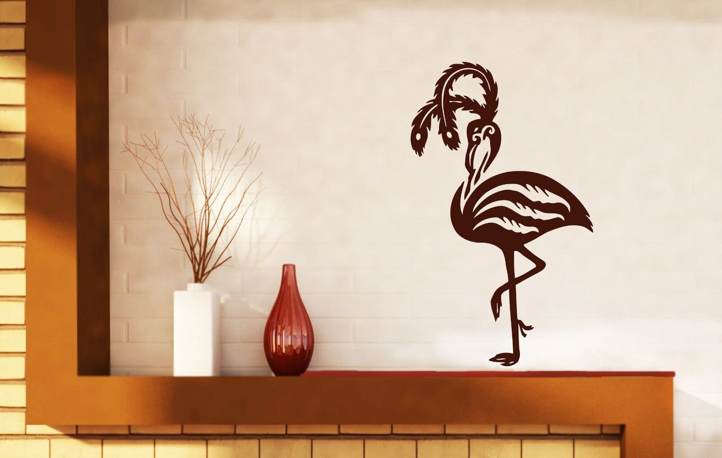 Wall Stickers Pink Flamingo Bird Amazing Long Legs Image Vinyl Decor (n385)