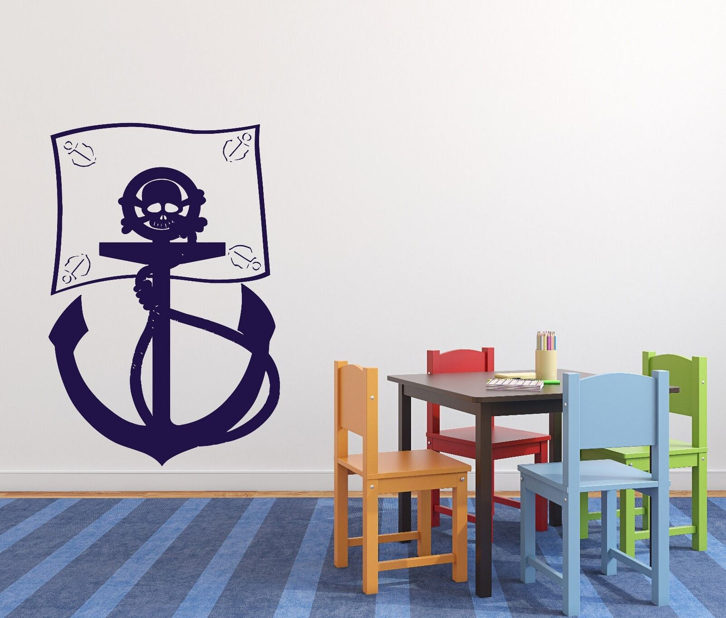 Wandaufkleber, Vinyl, Piratenflagge, Seebanditen, Anker, Totenkopf, Knochen (n389)