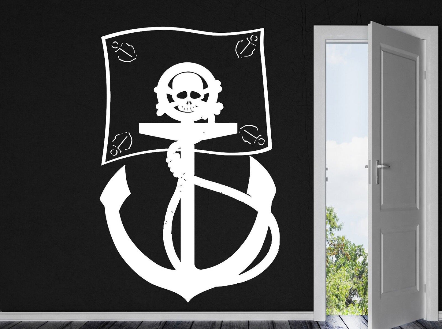 Wall Sticker Vinyl Decal Pirate Flag Sea Bandits Anchor Skull Bones (n389)