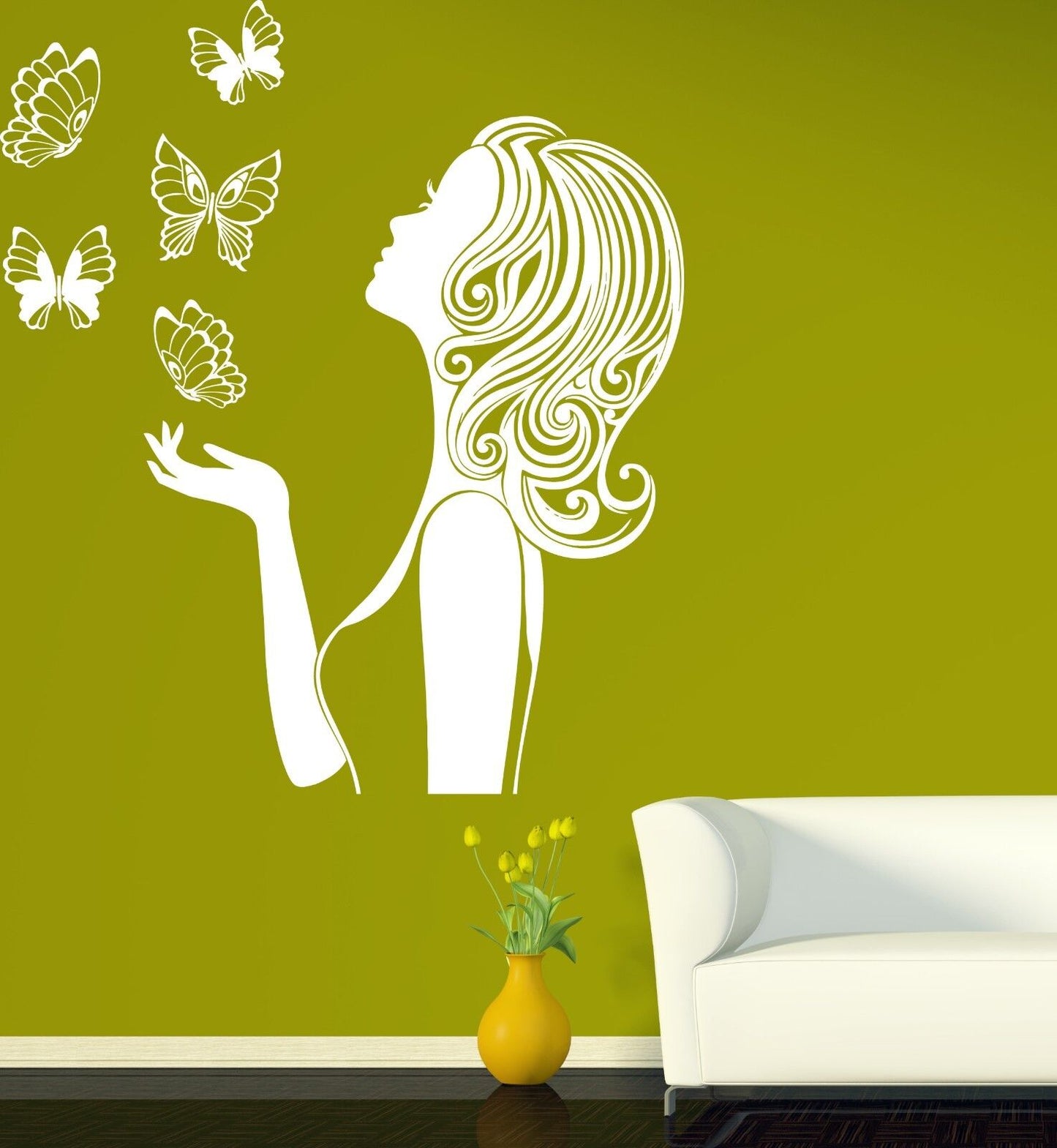 Wall Vinyl Sticker Beautiful Girl Silhouette Butterfly Inspired Beauty (n401)