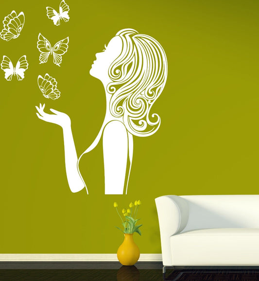 Wall Vinyl Sticker Beautiful Girl Silhouette Butterfly Inspired Beauty (n401)