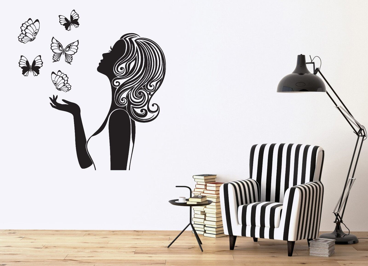 Wall Vinyl Sticker Beautiful Girl Silhouette Butterfly Inspired Beauty (n401)