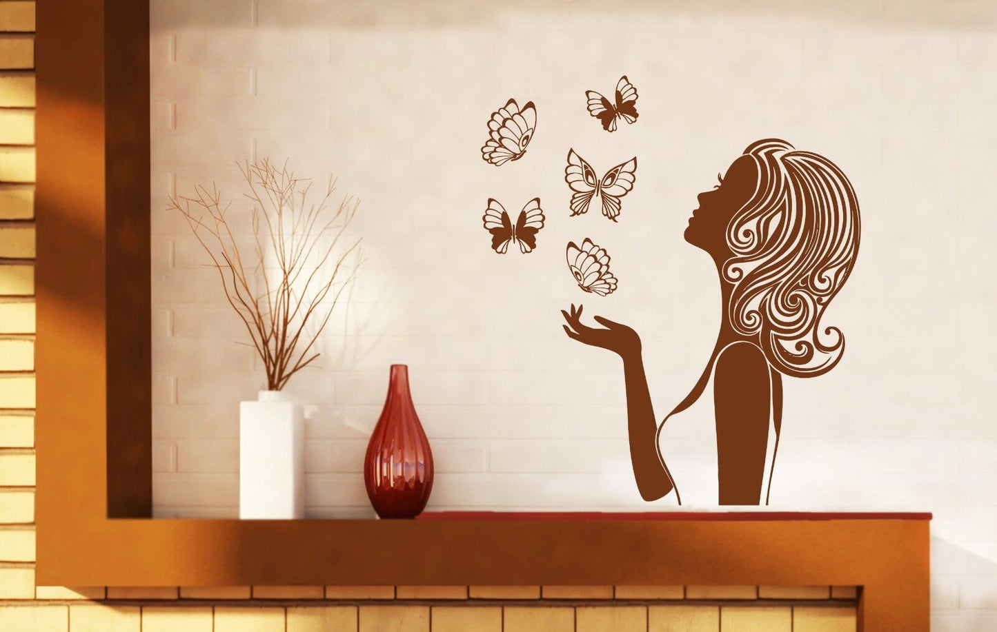 Autocollant mural en vinyle, belle fille, Silhouette, papillon, beauté inspirée (n401)