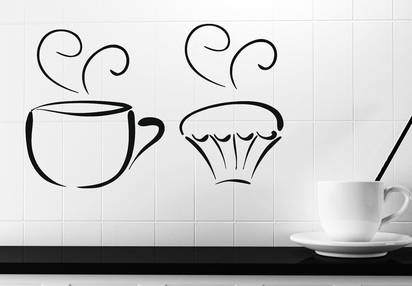 Wall Sticker Vinyl Decal Tea Cup Delicious Sweet Cupcakes Decorative (n408)