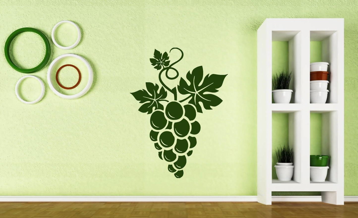 Wall Sticker Vinyl Decal Bunch of Grapes Berries Large Carved Leaves (n416)