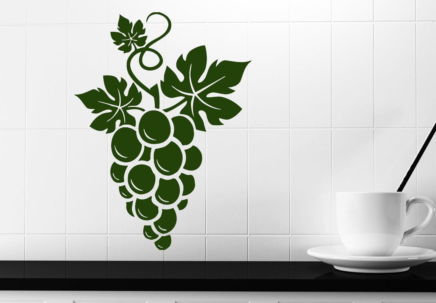 Wall Sticker Vinyl Decal Bunch of Grapes Berries Large Carved Leaves (n416)