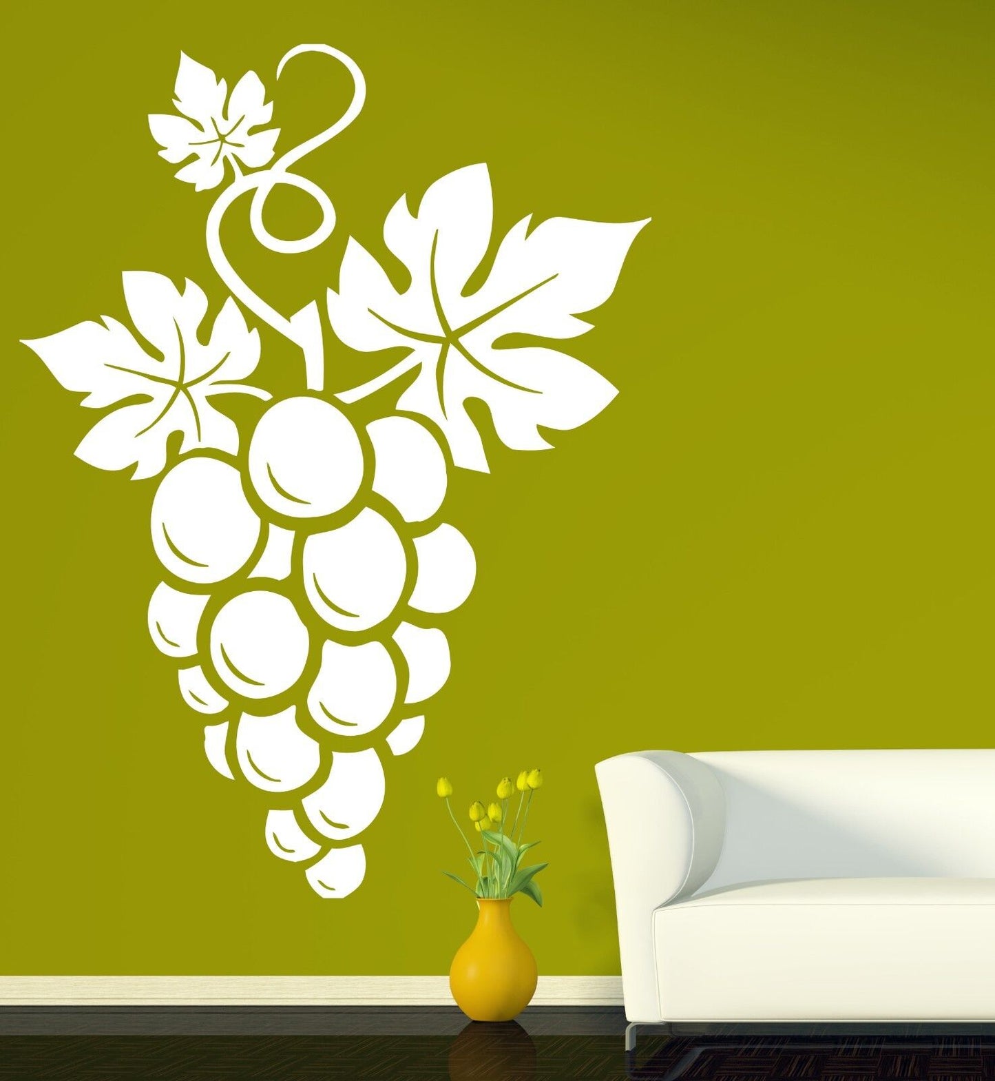 Wall Sticker Vinyl Decal Bunch of Grapes Berries Large Carved Leaves (n416)