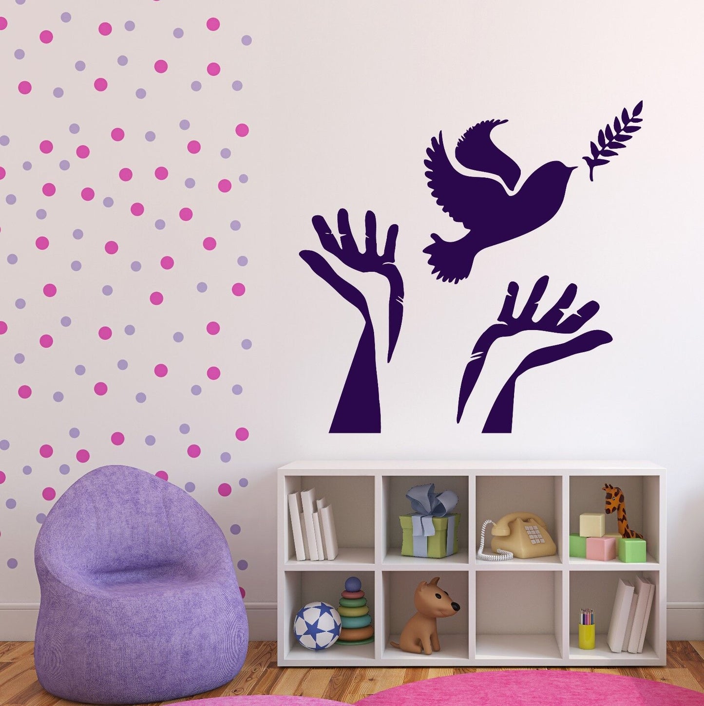 Wall Vinyl Sticker Dove Symbol of Peace Olive Branch Hands Decor (n437)