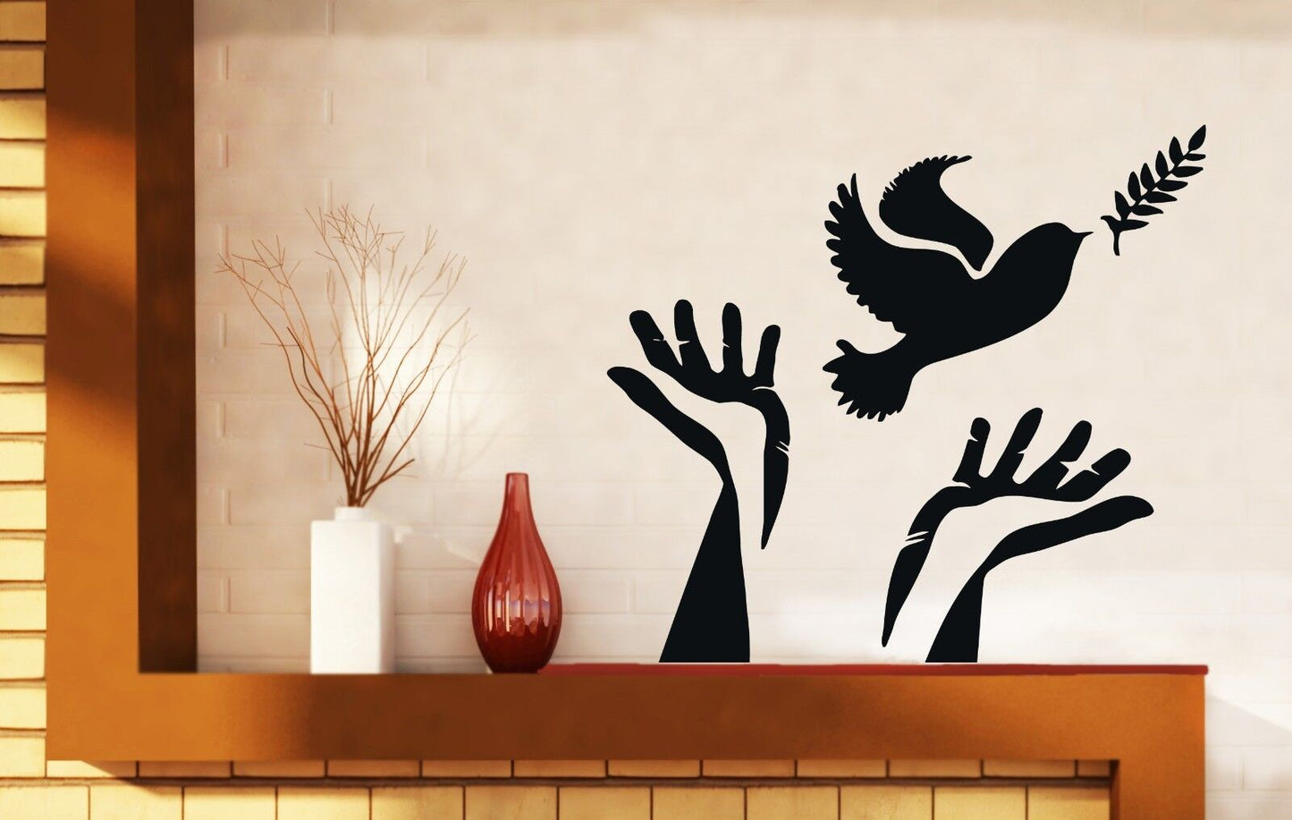 Wall Vinyl Sticker Dove Symbol of Peace Olive Branch Hands Decor (n437)