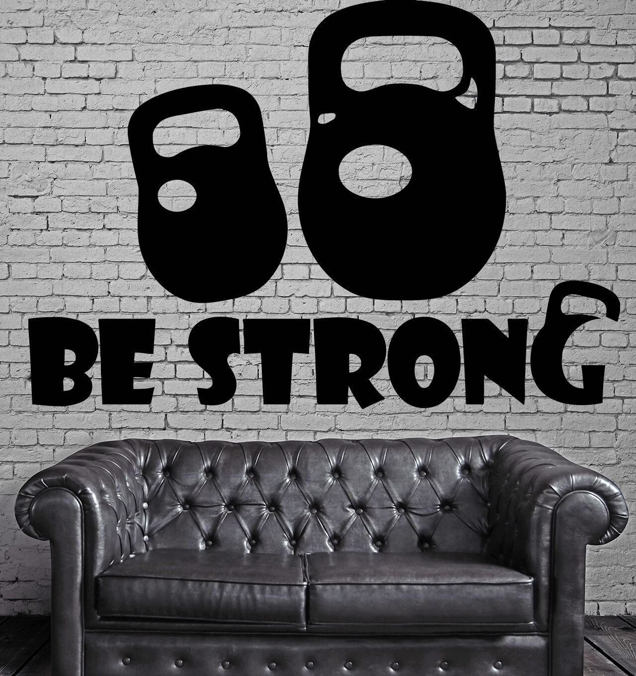 Wandaufkleber, Vinyl, „Be Strong“, Sport, Kraft, Gewichte, Muscheln (n439)