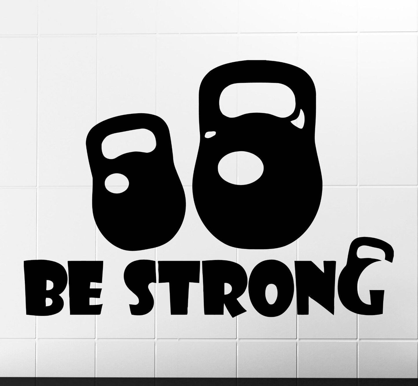 Wandaufkleber, Vinyl, „Be Strong“, Sport, Kraft, Gewichte, Muscheln (n439)