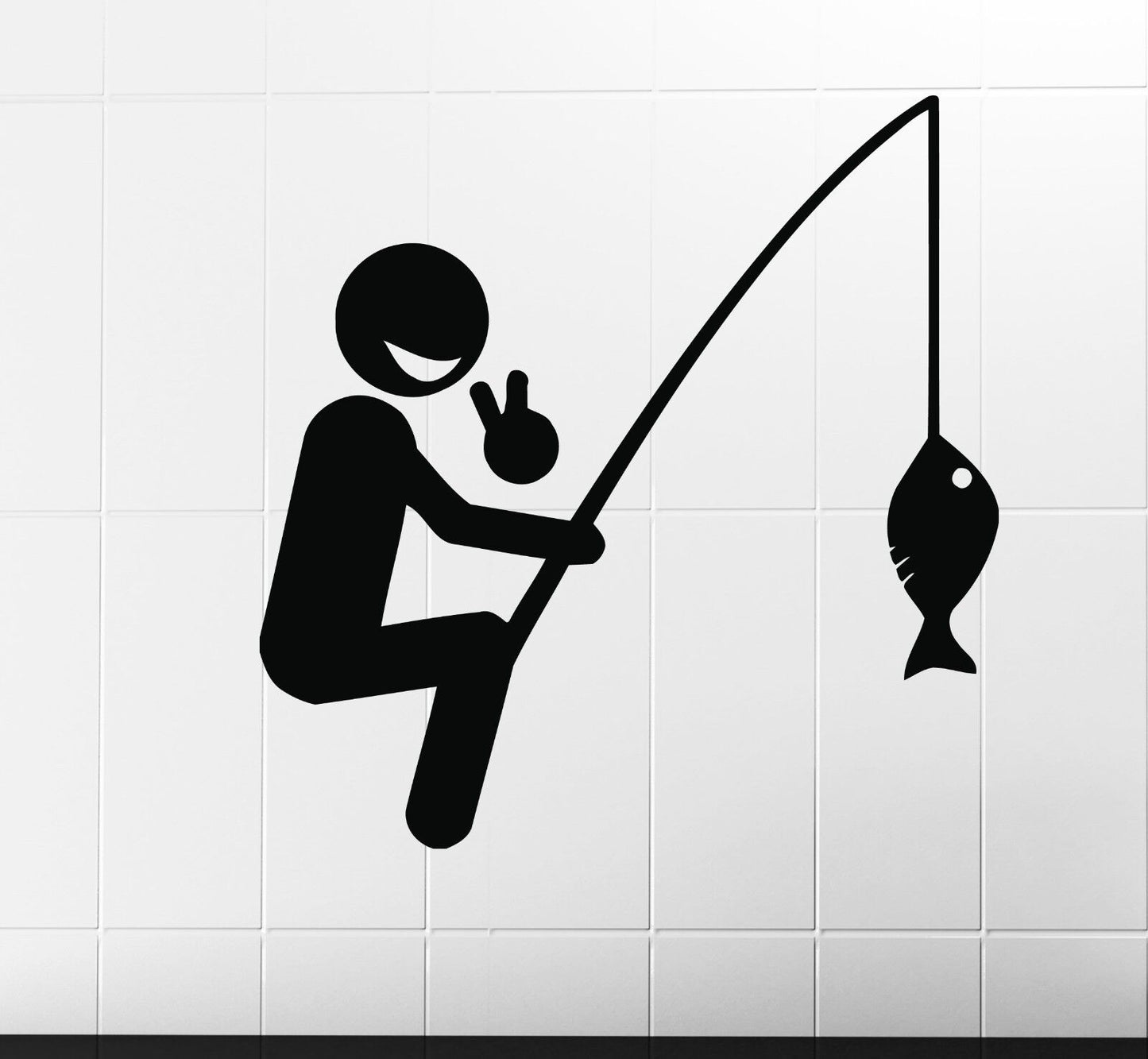 Wall Stickers Cheerful Happy Fisherman Be Caught a Fish Vinyl Decal (n443)